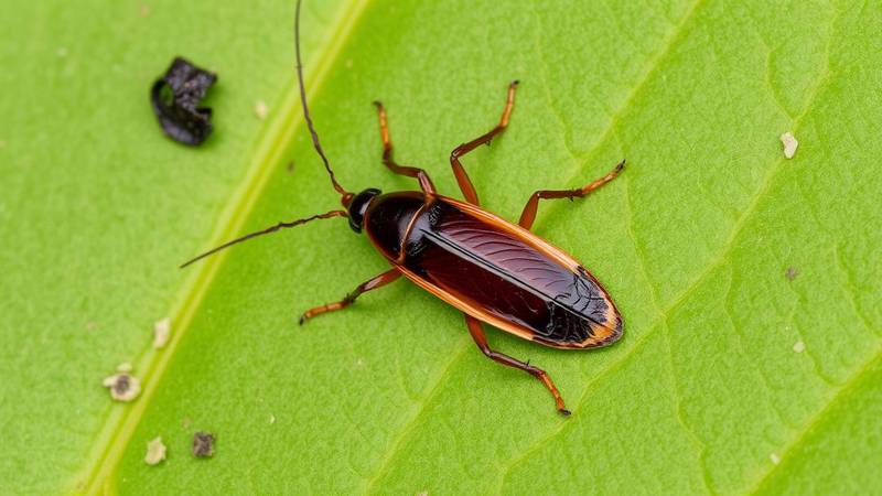 Cafard de jardin dans son environnement naturel, sur des feuilles mortes.