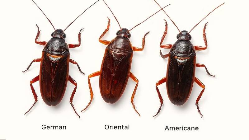 Comparaison des espèces communes de cafards de maison : germanique, orientale, américaine.