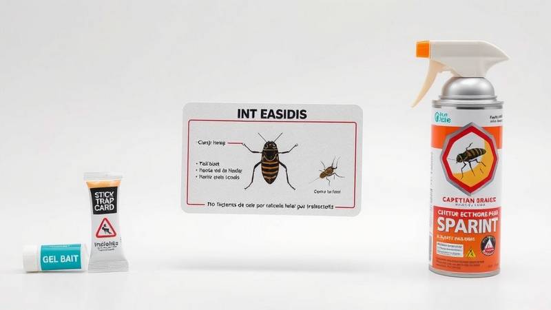 Exemples de traitements contre les cafards de maison : gel, piège, spray.